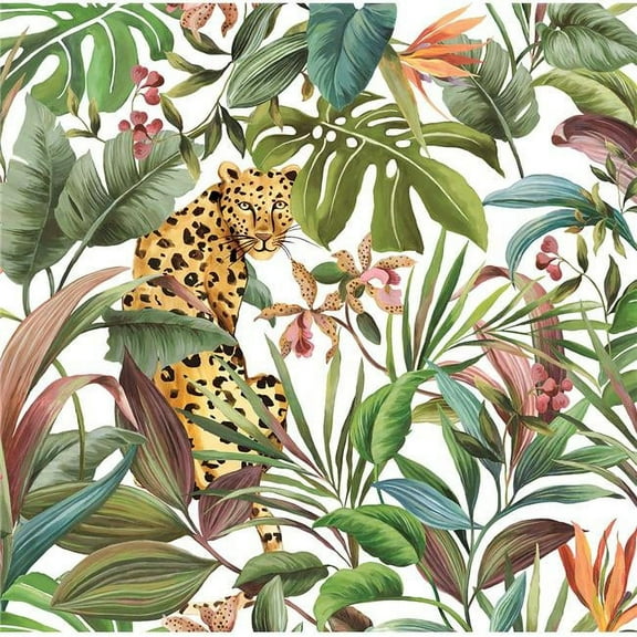 Daisy Bennett DB20105 27 in. x 18 ft. Tropical Leopard Peel & Stick Wallpaper, Gloss White