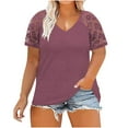 thumbnail image 2 of Sakmal Ladies Tops and Blouses Short Sleeve Solid V-Neck Lace T-Shirts Ladies Shirts and Tops, 2 of 7