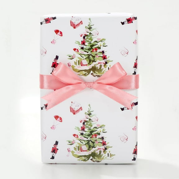 Christmas Wrapping Paper Watercolor Xmas Tree Nutcracker Gift Wrap Art Paper for Holiday Birthday Wedding Baby Shower, 58x23in, 1 Roll