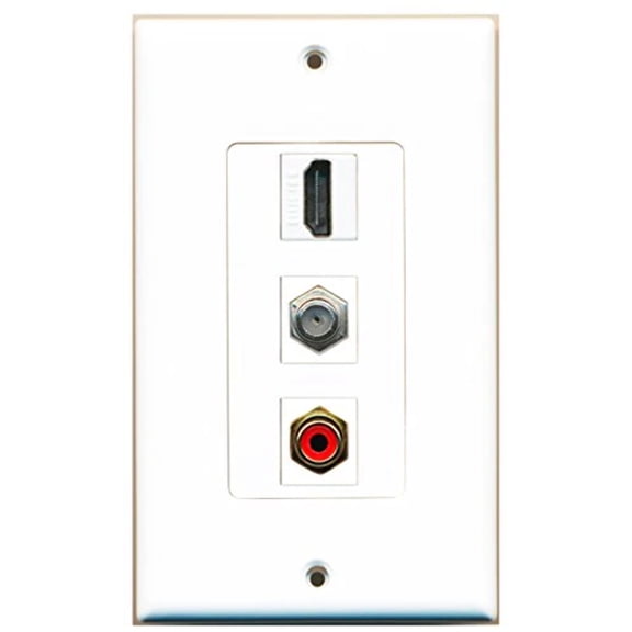 RiteAV - 1 Port HDMI and 1 Port RCA Red and 1 Port Coax Cable TV- F-Type Decorative Wall Plate Decorative
