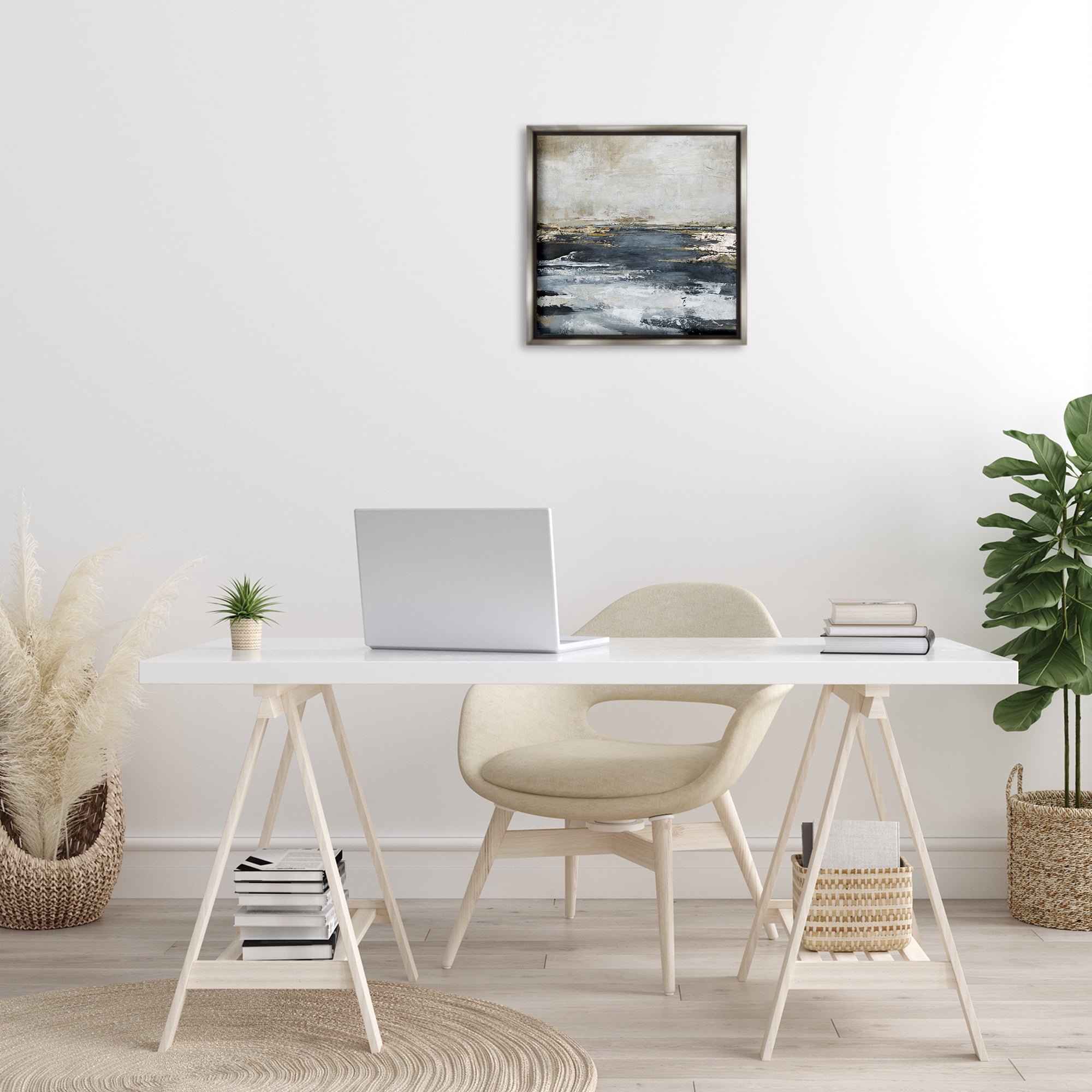Stupell Industries Rustic Stormy Sea Abstract Painting Gray Floater Framed Canvas Art Print Wall Art, 18 x 18