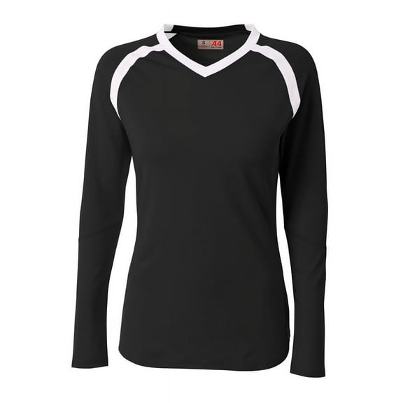 A4 Teen Ace Long Sleeve Volleyball Jers For Teen Female in Black/White | NG3020