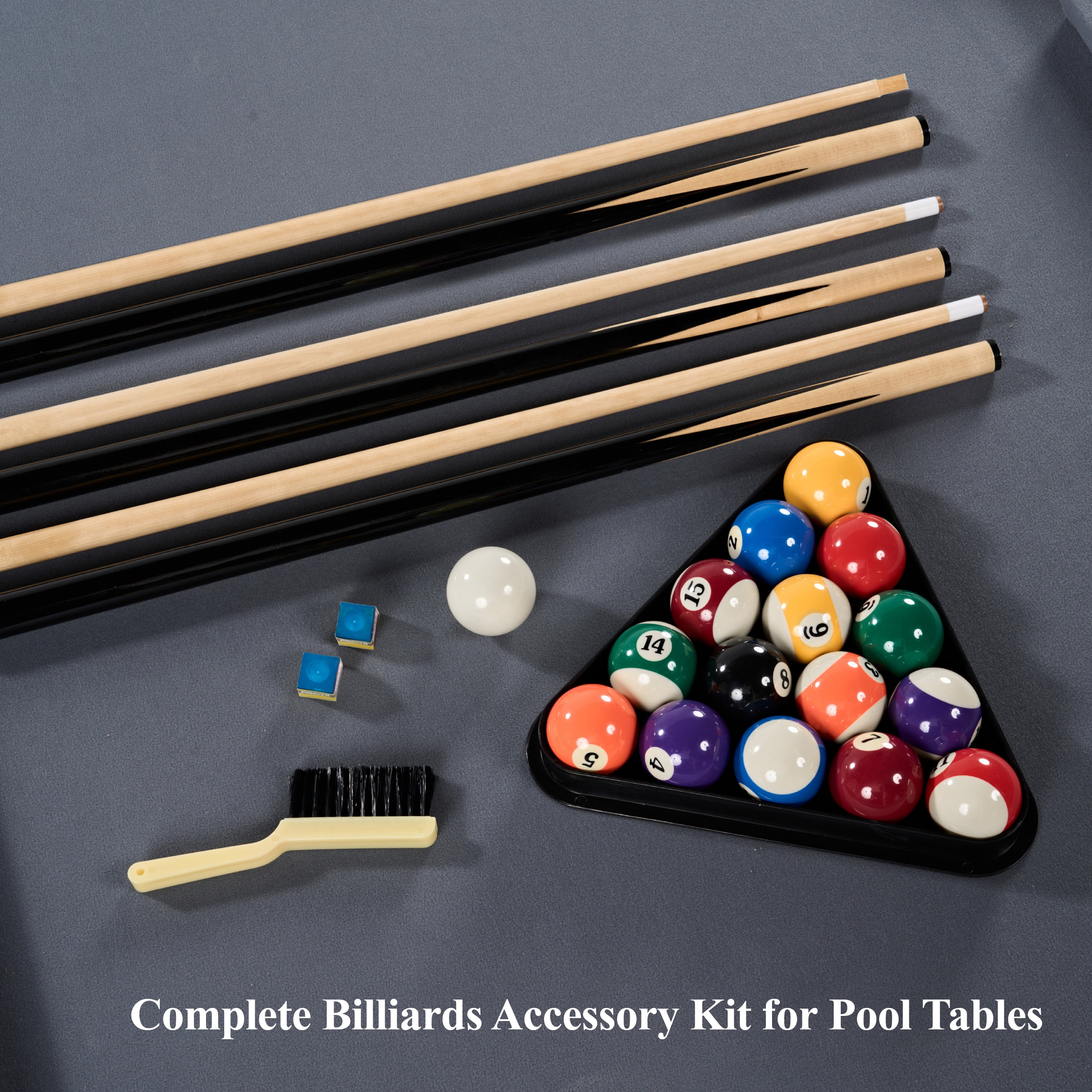 24-Piece Pool Table Kit with 57 Inch 2-Piece Cue Sticks, 16-Piece 2 1/4 Inch Ball Set, Rack, Bridge Stick, Brush, Chalk by Barrington Billiards