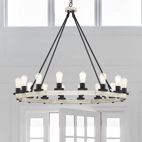 ACROMA 16 Light 42In Modern Farmhouse Wagon Wheel Chandelier-UL Weathered Oak