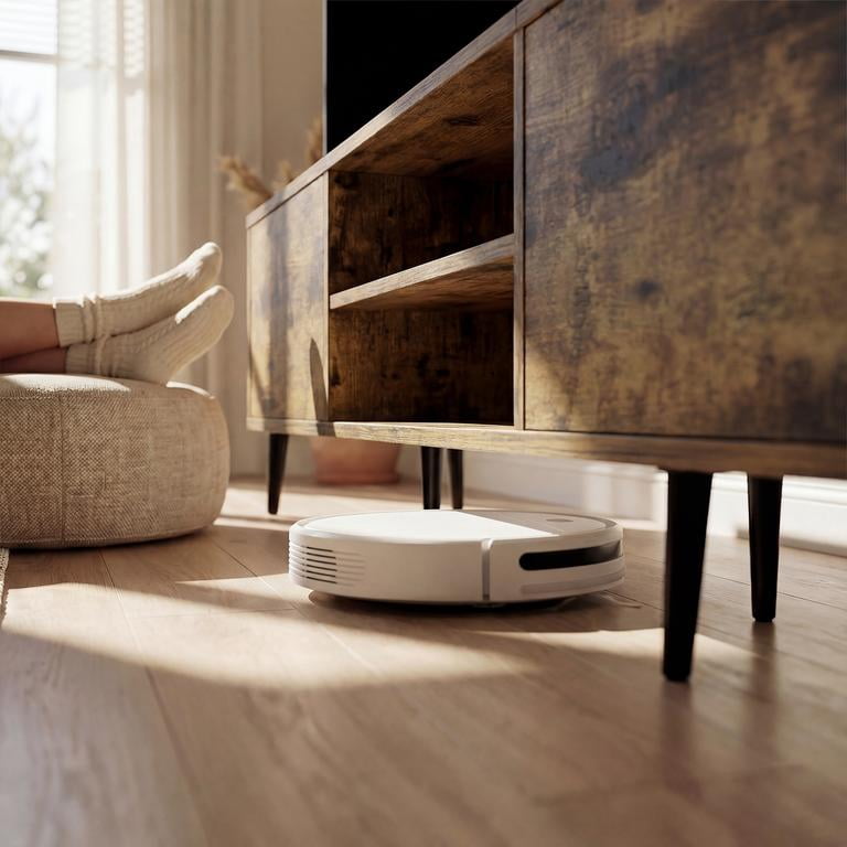 Vineego TV Stand for 70 Inch TV with 2 Push-to-Open Doors, Mid-Century Modern Media Console with Open Shelves, Entertainment Center for Living Room Bedroom, Brown