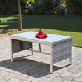 thumbnail image 2 of Tcbosik Outdoor Rattan Coffee Table with Tempered Glass, 31.1" Patio Table with Storage, 2-Tier Accent Table for Outside, Balcony, Deck, Porch, Grey, 2 of 7