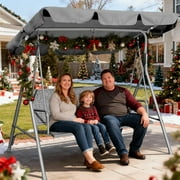 GVDV 3-Person Porch Swing, Outdoor Patio Swing with Adjustable Canopy and Steel Frame for Garden and Backyard, Grey