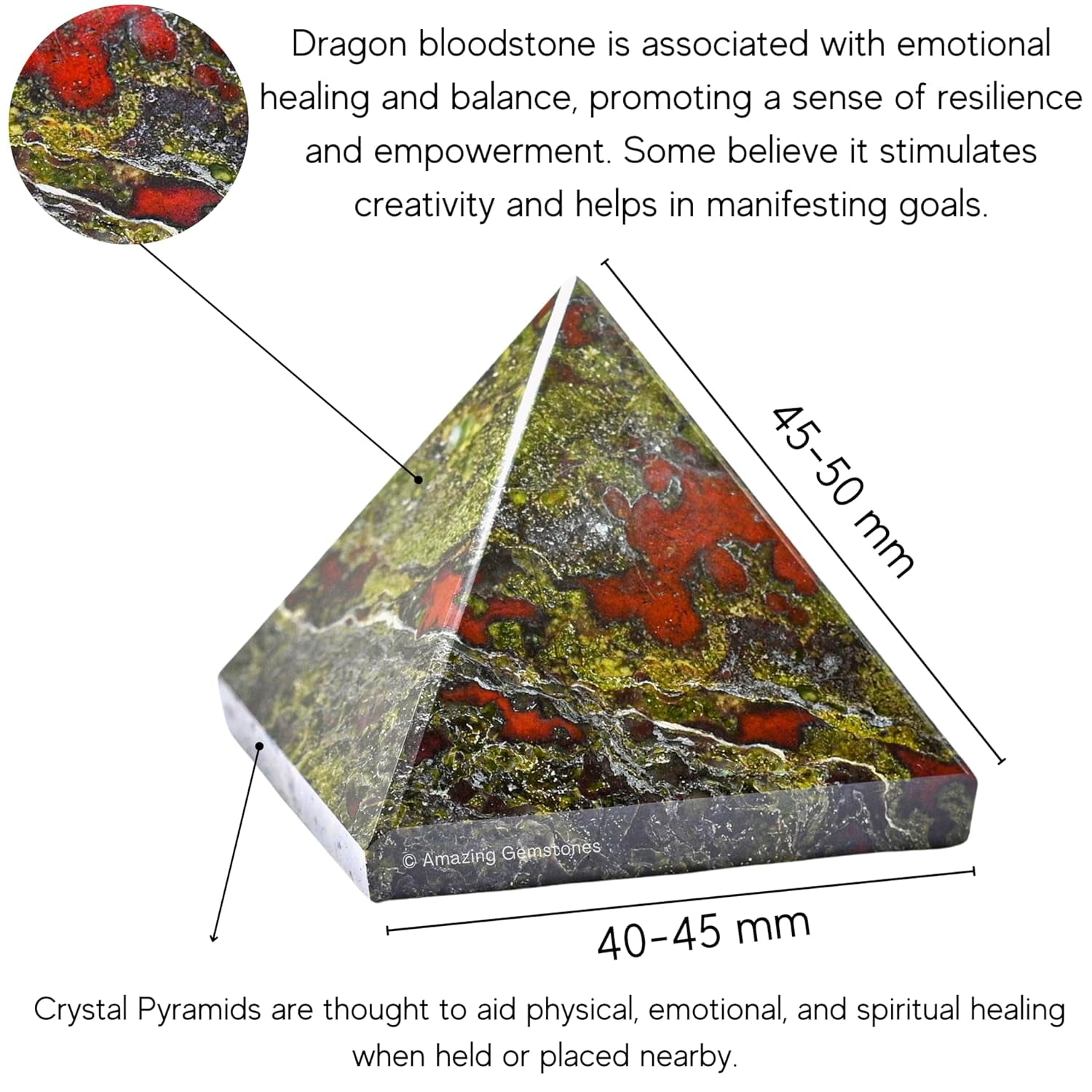 Dragon Bloodstone Pyramid Crystal Healing Stones - 2" Pyramid