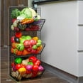 thumbnail image 4 of 3 Tier Metal Wire Wall Mount Storage Basket with Hanging Hooks and Chalkboards, Rustic Kitchen Fruit Produce Bin Rack, 4 of 8