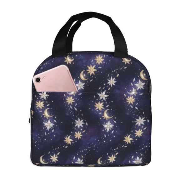 Flower Insulated Lunch Bag ,Reusable Lunch Box,Bento Lunch Box Cooler Bag With Front Pocket For Women Men,Cute Lunch Tote Bag Lunchbox For Work/Office/Travel/Picnic
