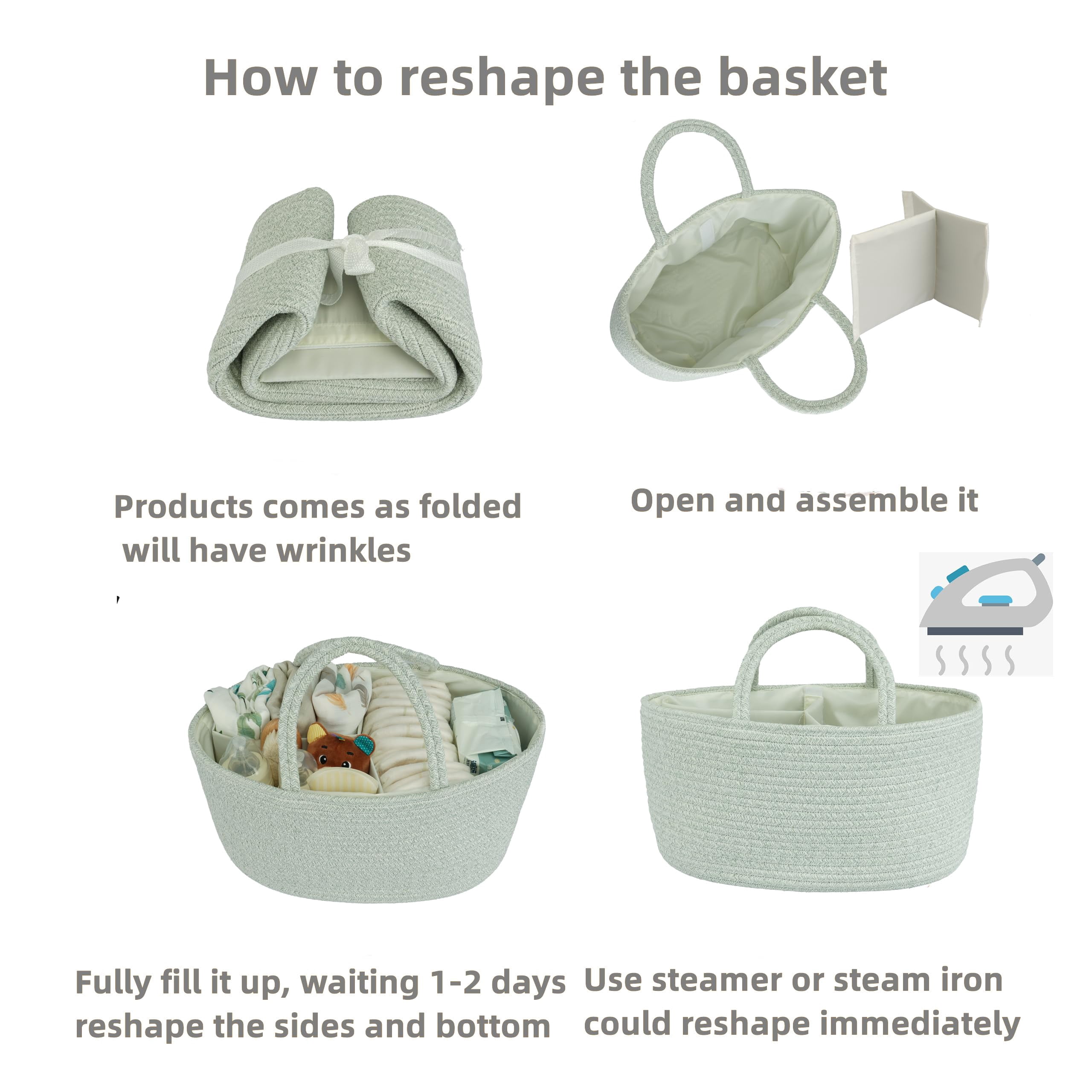JUNBOLE Diaper Caddy Organizer Cotton Rope Baby Basket Nursery Storage and Portable Tote Bag for Car Ideal Baby Shower Gifts and Registry Must-Have for Newborn Essentials light green