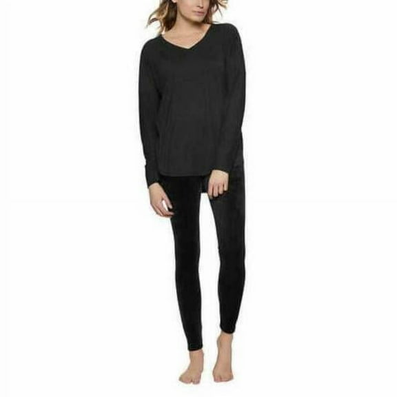 Felina Women's Ultra Luxe Velour 2-Piece Pajama Set, Black Medium - NEW