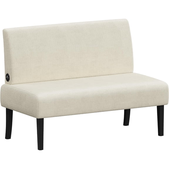 Small Loveseat Armless Sofa Chair with USB Ports, Beige Corduroy Couch Easy Assembly for Small Space, Office, Bedroom