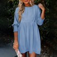 thumbnail image 2 of Siilsaa Womens Summer Tunic Dress Casual Loose Short Sleeve Crew Neck Flowy Swing Mini Shift Dresses Blue,M, 2 of 5