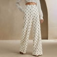 thumbnail image 5 of Women's Pants for Work,Women's Polka Dots Print Wide Leg Pants Patched Elastic Waist Casual Loose Trousers, 5 of 8