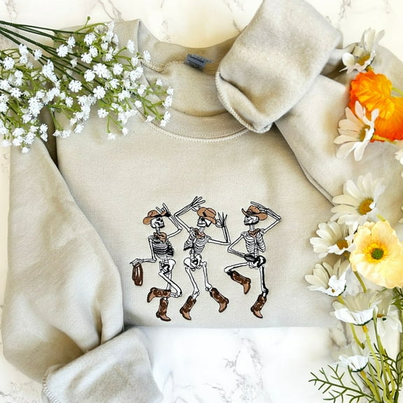 Cowboy Skeletons Halloween Embroidered Sweatshirt