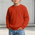 thumbnail image 2 of Kids Solid Color Waffle Knit Crew Neck Sweatshirt Boys Girls Long Sleeve Pullover Soft Lined Fall Winter Casual Basic Top for Daily School Layering Wear(Watermelon Red,4-5 Years), 2 of 8