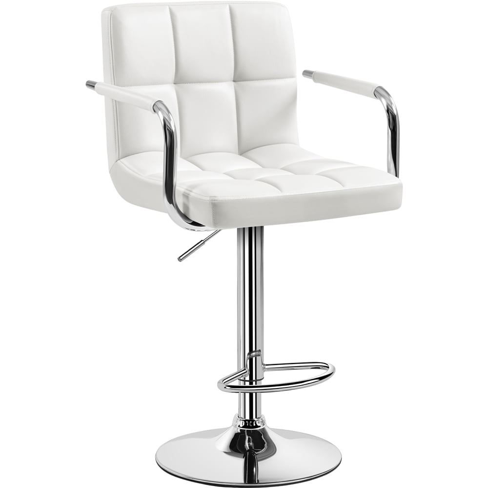 Yaheetech PU Leather Swivel Bar Stool with Tufted Backrest and Padded Armrests, White