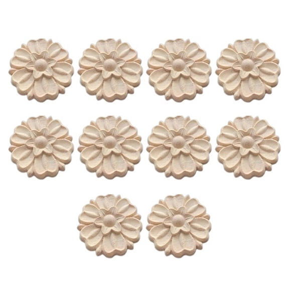 Handcrafted Solid Wood Round Floral Detail For European Home Decoration 10pcs