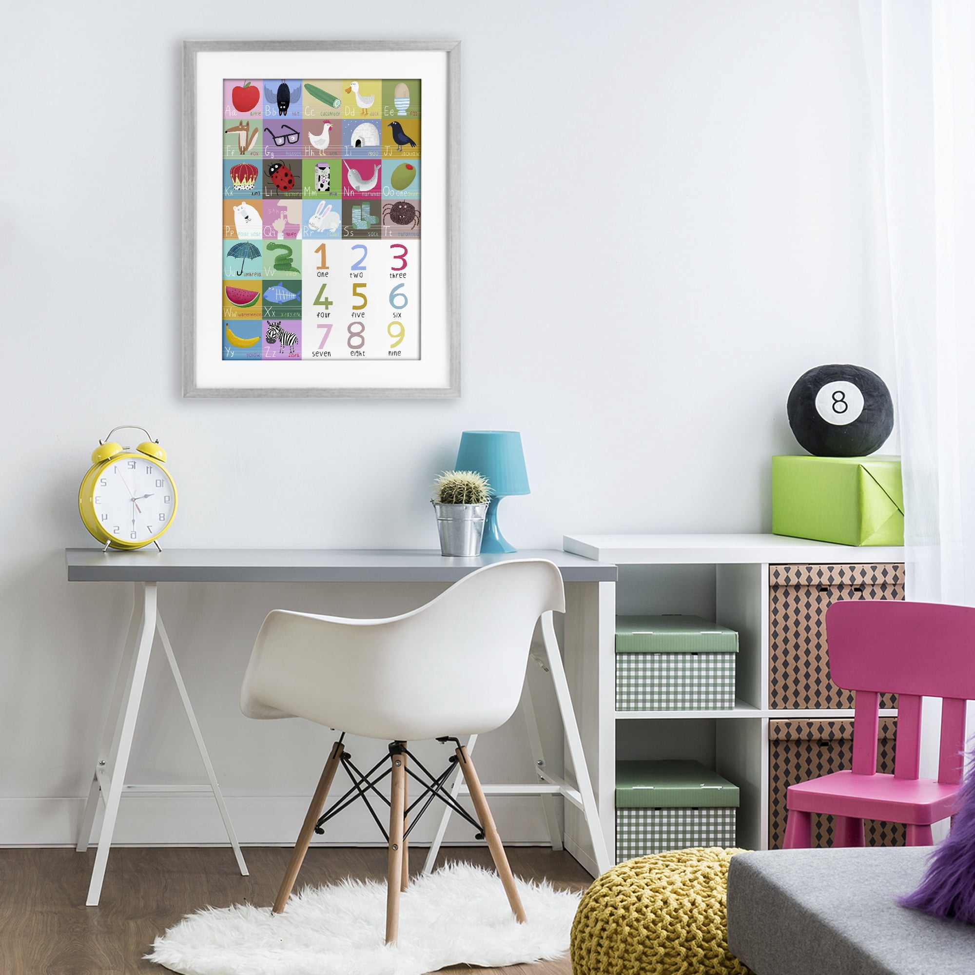 Stupell Industries Counting & Alphabet Learning Gray Framed Print Under Glass, design by Carla Daly