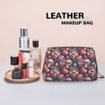 thumbnail image 4 of Skull pink blue flower Makeup Bag, Large Capacity Travel Cosmetic Bag for Women Girls- Travel Toiletry Bag Leather Portable Waterproof Makeup Case Organizer with Handle, 4 of 4