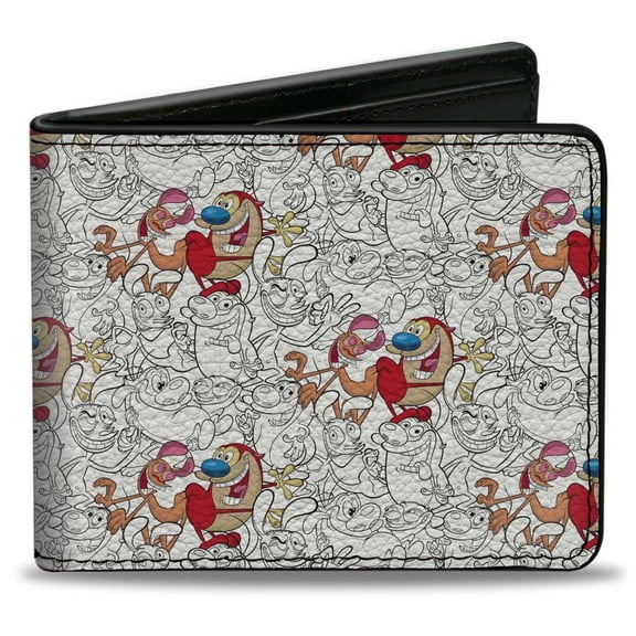 Nickelodeon Wallet, Bifold, The Ren and Stimpy Show Poses Collage Outline Full Color, Vegan Leather