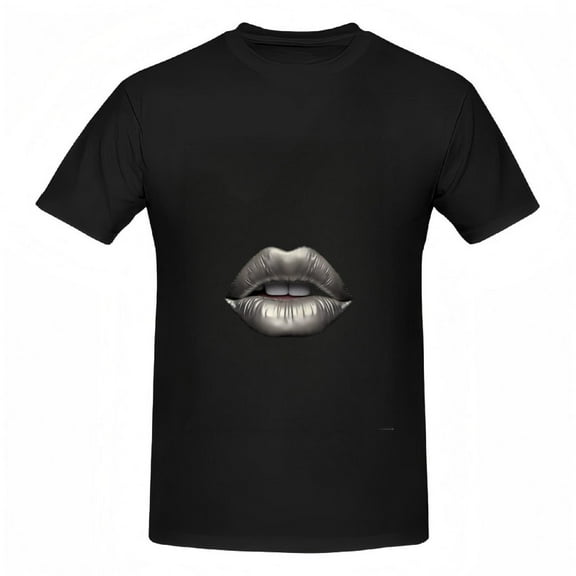 Stylish Women's Cotton Short Sleeve T-Shirt with Glossy Silver Lips Design - Casual Tee Top for Modern Fashion