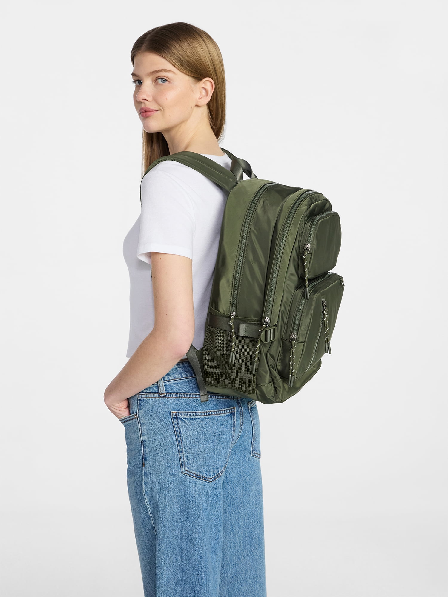 No Boundaries Women's 17.5" Multi Pocket Backpack, Olive