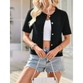 thumbnail image 3 of Women's Summer Cardigan Short Sleeve Cropped Cable Knit Open Front Black L, 3 of 8
