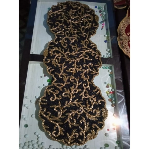 Designer Table Runner, Handmade Beads Table Runner, Black And Gold Luxury Table Runner 13X36 Inch