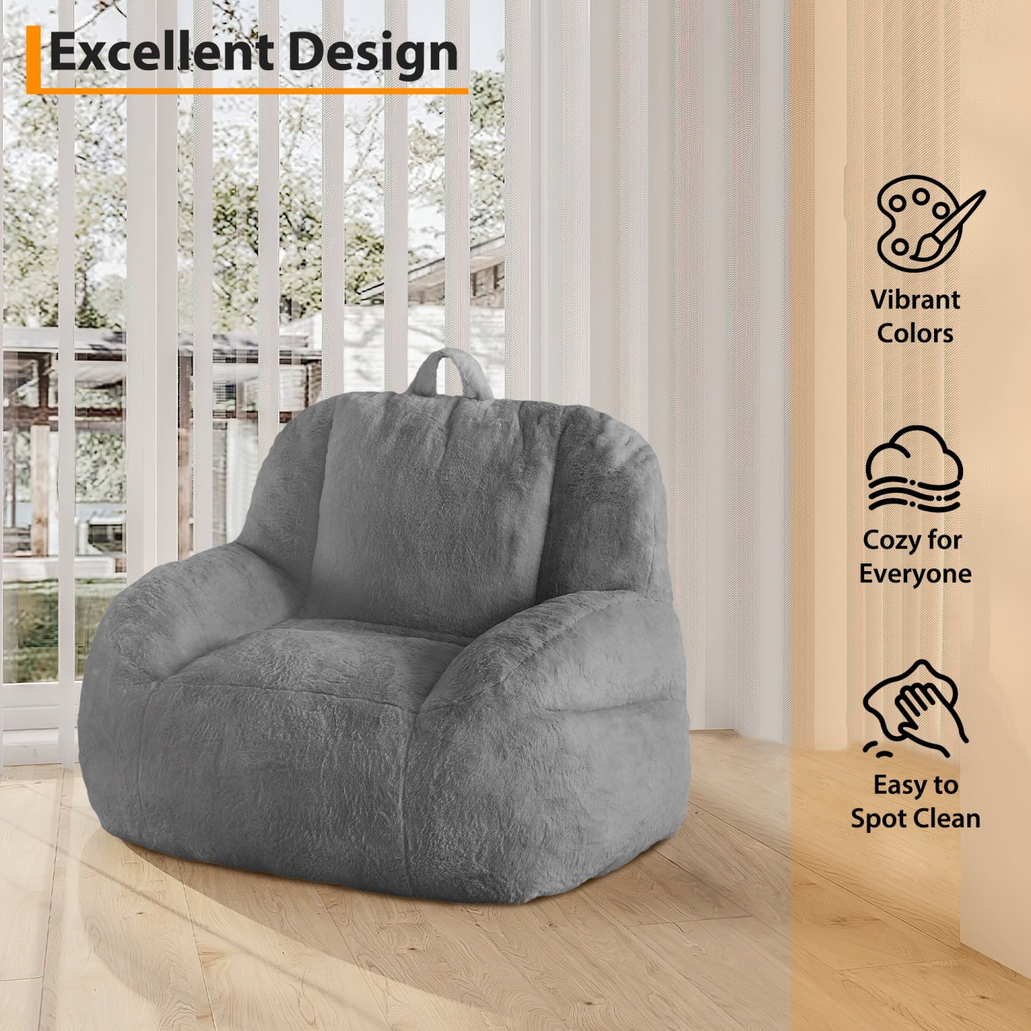 COZONY Large Bean Bag Sofa Chair for Adults and Teens with Filling, Cozy Seating for Living Room, Basement, Game Room,Dark gray