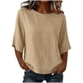 thumbnail image 2 of VBVC Women's Cotton Linen Batwing Half Sleeve Top , Ladies' Crew Neck Drop Shoulder Blouse , Casual Tunic Shirts For Women, S-3XL, 2 of 5