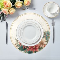 15.4" Round Placemat Set of 4 Polyester Fabric Place Mats Non-Slip Dining Kitchen Table Mats for Kitchen Party Decor Circular Christmas Wreath