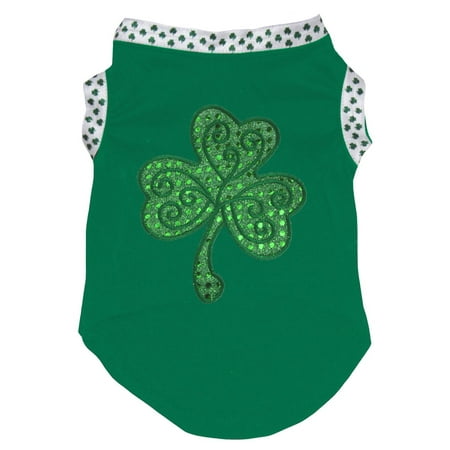 Petitebelle Green Sequins Clover Puppy Dog Shirt (Green/Clover Hemmed Large)