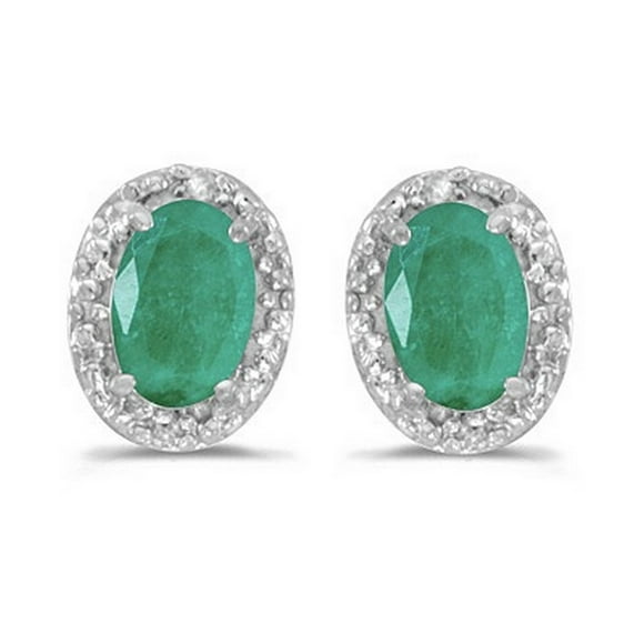 Boucles d'Oreilles Diamant et Émeraude en Or Blanc 14k (0.90ct)