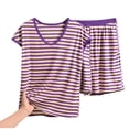 thumbnail image 2 of Juslio Ladies Pajamas with Pockets Homewear Fashion Striped Crewneck Sleeveless and Shorts Plus Size 2 Piece Matching Pajamas Sets 4XL, 2 of 3