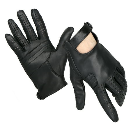 Lambskin Gloves - Driving Gloves, Unisex Chauffeur Lambskin Sheep Leather Sweat-Free Full Hand Touchscreen Motorcycle Driving Gloves with Snap Button Wrist Strap