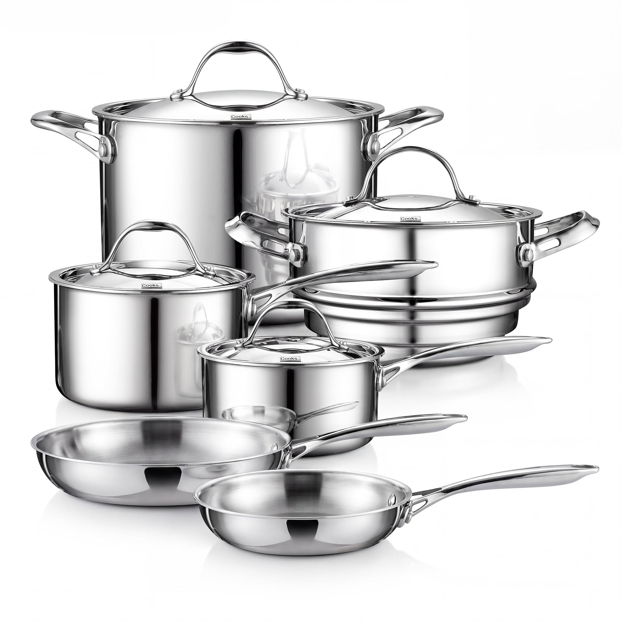Cooks Standard Multi-ply Clad Stainless Steel Cookware Set, Pots and Pans Kitchen Set, Cool Grip Handles, Induction Compatible, 10-Piece