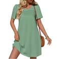 thumbnail image 2 of Solid Color Women Short Sleeve Front Pleated Summer Mini Shirt Dress, 2 of 6