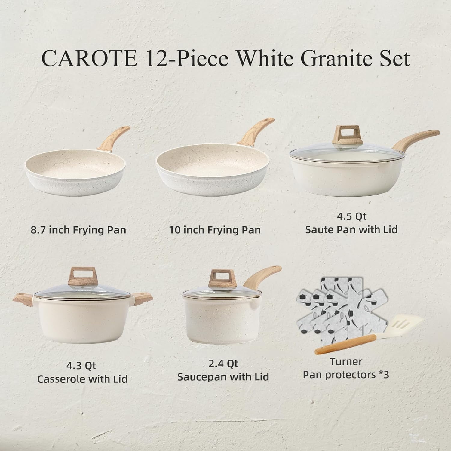  CAROTE 12 Pcs Nonstick Pots and Pans Set,Cookware Set Kitchen Cooking  Pot,Non Stick Induction Cookware Granite PFOS, PFOA Free: Home & Kitchen