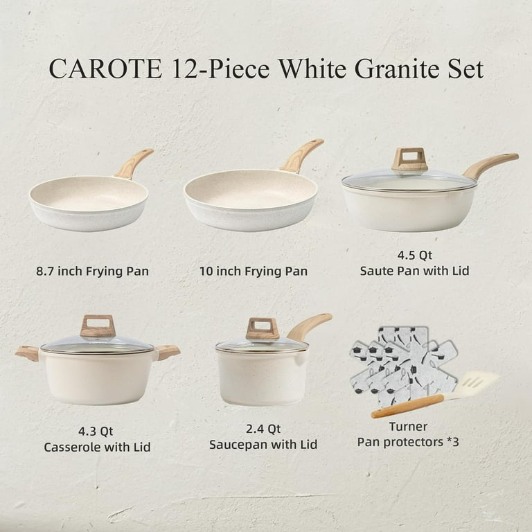 CAROTE 12 Pcs Pots and Pans Set, Nonstick Ceramic Cookware Sets, Healthy  Non Stick Induction Cookware Kitchen Granite Cooking Set w/Frying Pans 