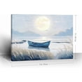 thumbnail image 3 of Canvas Wall Art Beach Décor Wall Picture Rustic Coastal Sand Canvas Print Ocean Nautical Painting Seascape Sea Bird Vintage Ship Boat Artwork for Seaside Living Room Bedroom Bathroom Decor Blue Large, 3 of 9