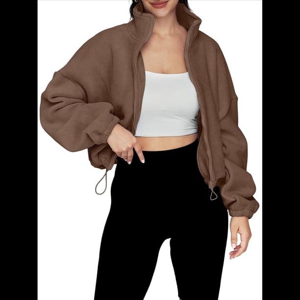 Chaquetas de Forro para Mujer, Sudaderas Extragrandes con Cremallera, Ropa de Invierno, Conjuntos de Larga y Corte Corto para Otoño. Color Caramelo XL