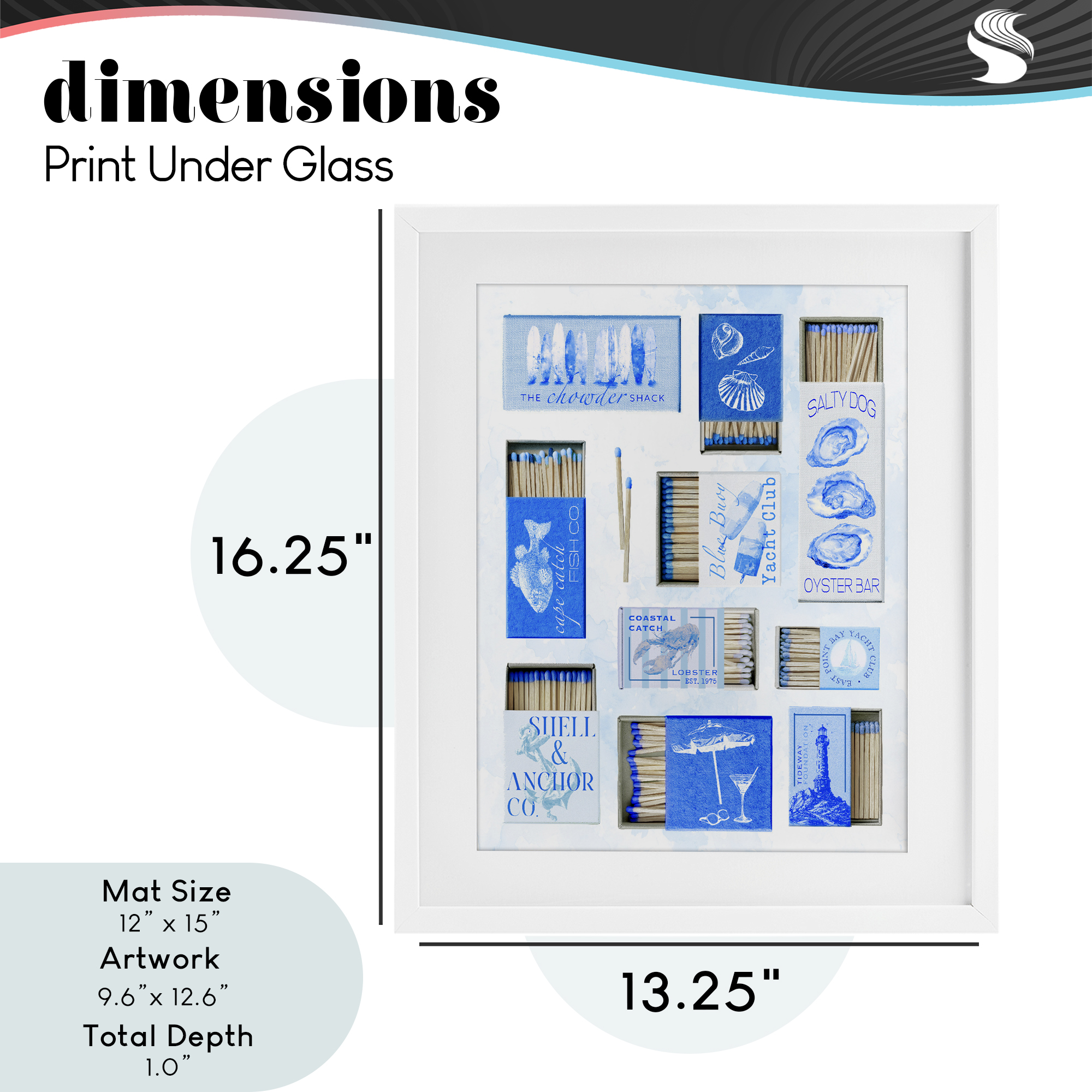 Blue Coastal Matchboxes White Framed Print Under Glass, design by Ziwei Li