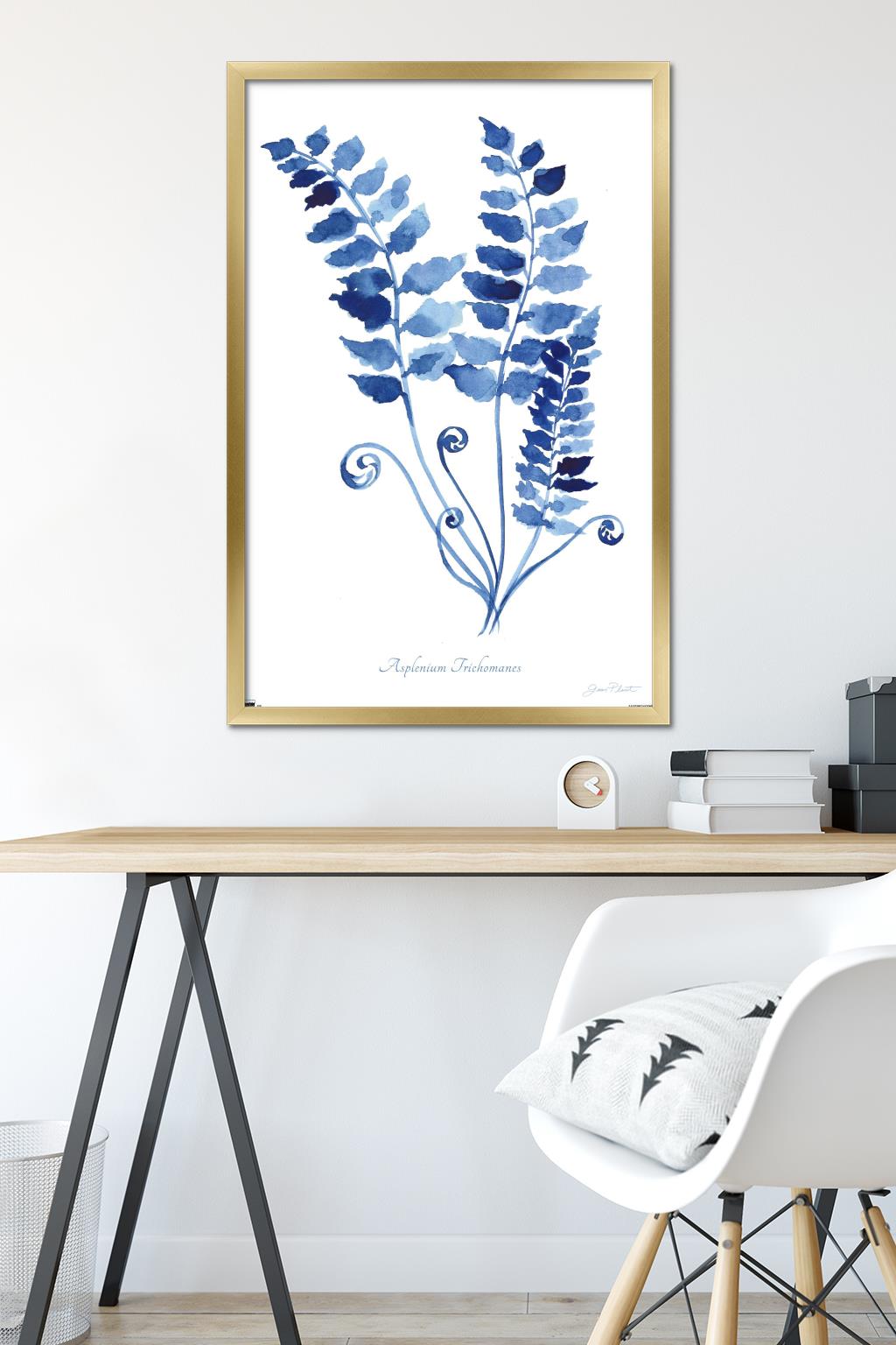 Jean Plout - Indigo Botanical Asplenium Trichomanes Wall Poster, 22.375" x 34" Framed