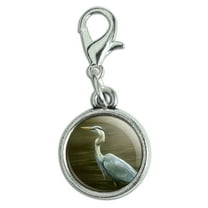 Great Blue Heron Antiqued Bracelet Pendant Zipper Pull Charm with Lobster Clasp
