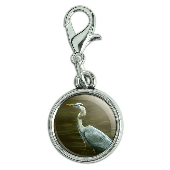Great Blue Heron Antiqued Bracelet Pendant Zipper Pull Charm with Lobster Clasp