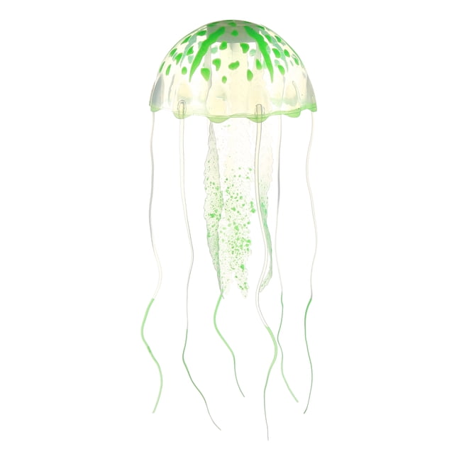 Decoración de medusas para pecera, adornos fluorescentes de silicona para medusas, decoración de acuario con ventosa, verde, 3,2 "x 7,5"