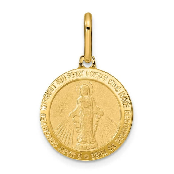 Finest Gold 14K Polished & Matte Round Miraculous Medal Pendants