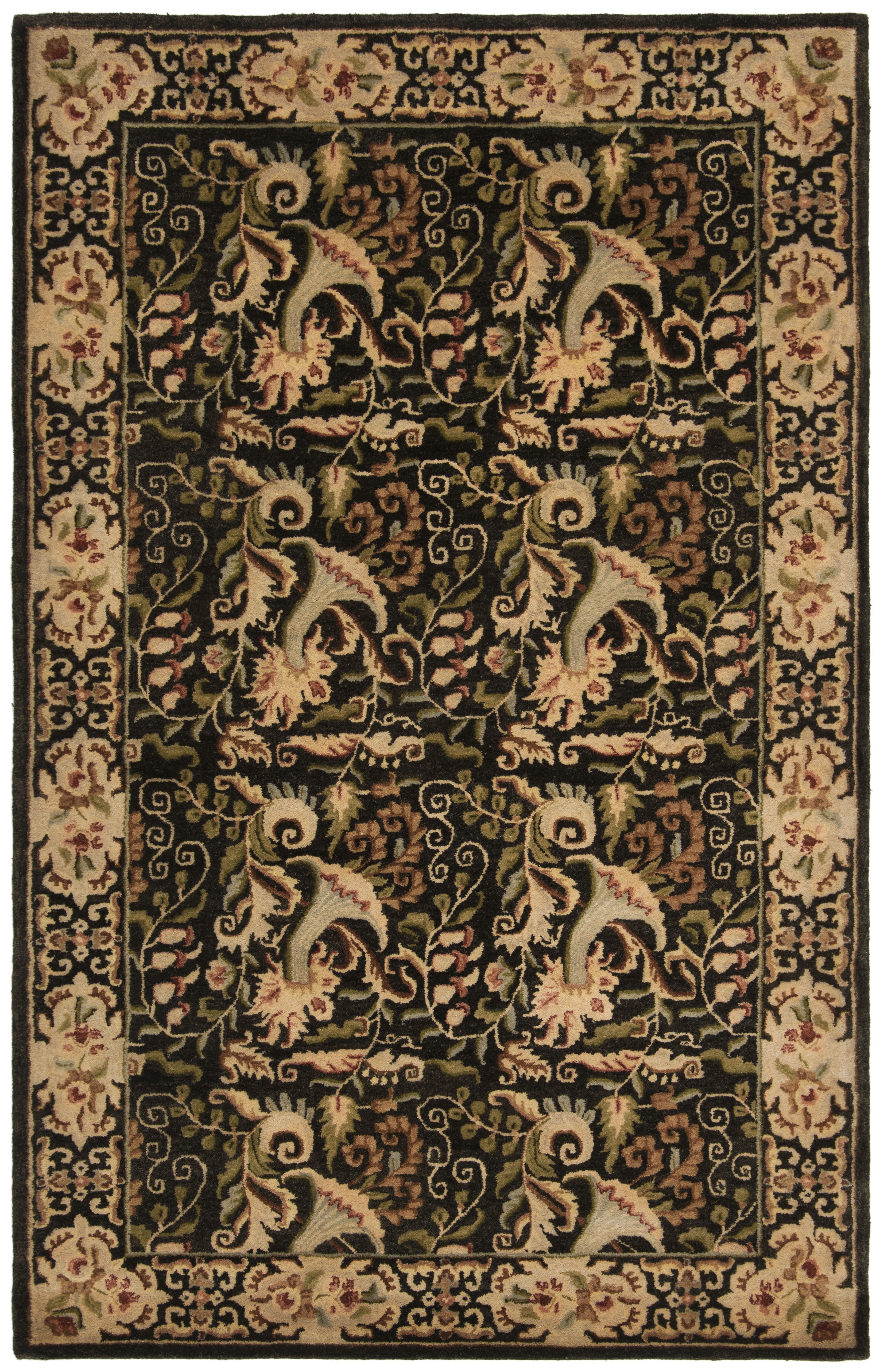 SAFAVIEH Bergama Pompeii Floral Bordered Wool Area Rug, Charcoal, 4' x 6'